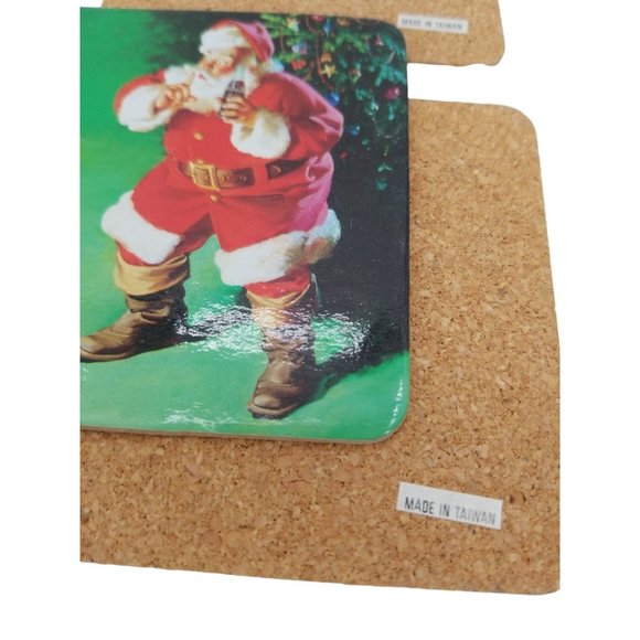 VTG Coca Cola Santa WIth Deer and Dog Coasters, Cork Back Set of 10 - Picture 5 of 10